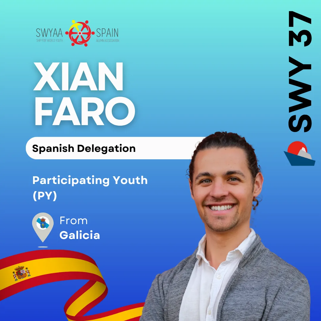 Introduction card for Xian Faro, participating youth of the Spanish SWY37 delegation (Galicia)