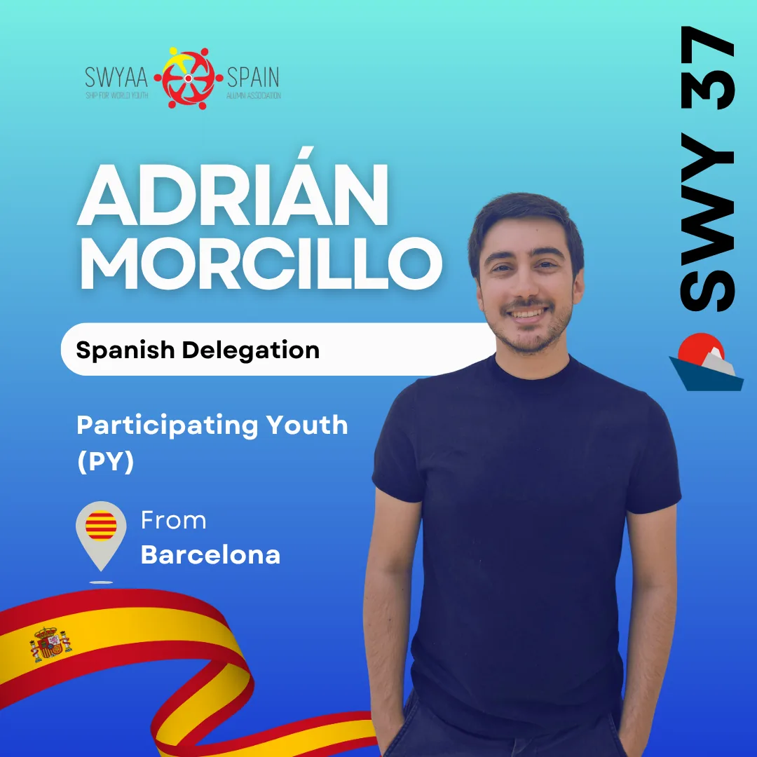 Introduction card for Adrián Morcillo, participating youth of the Spanish SWY37 delegation (Barcelona)