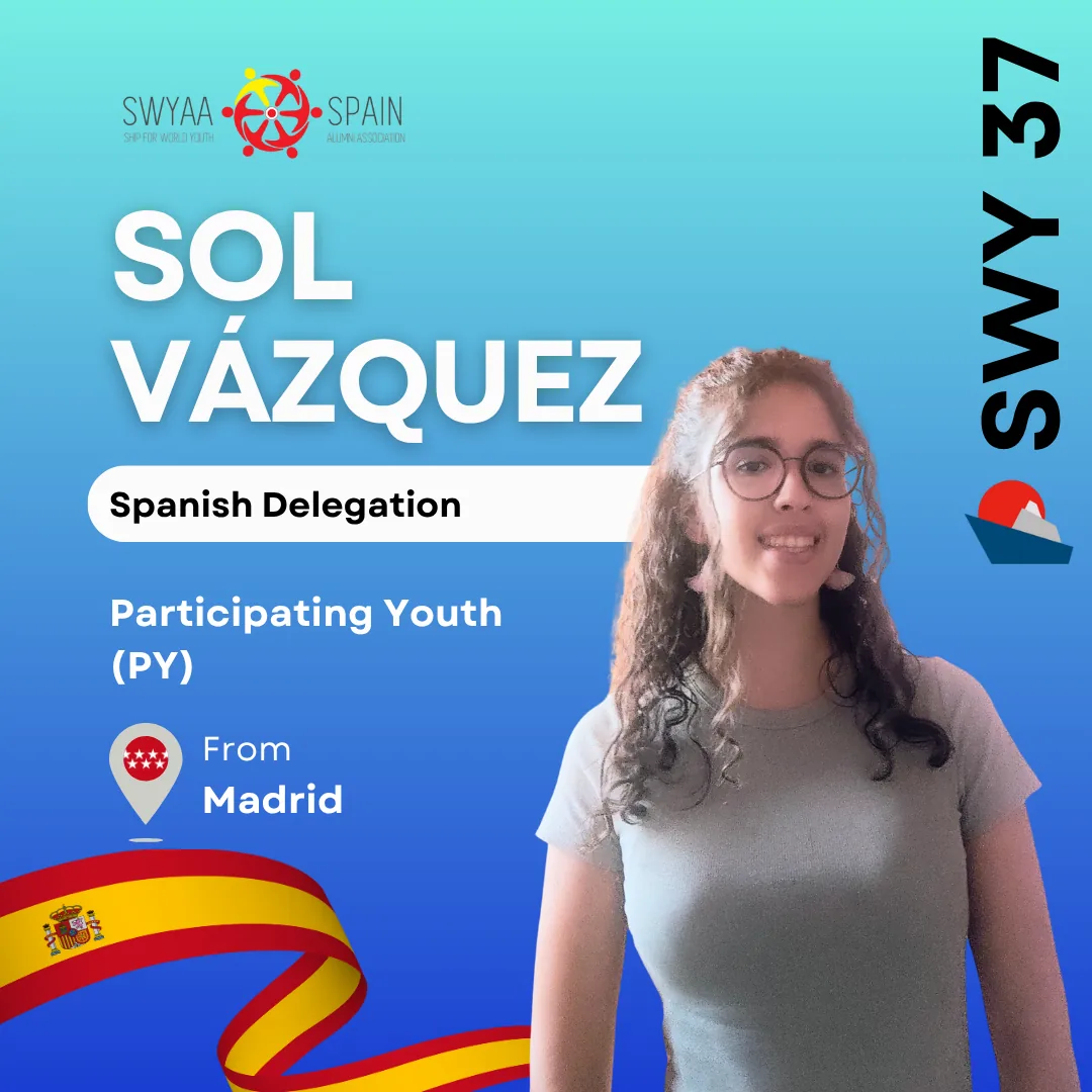 Introduction card for Sol Vázquez, participating youth of the Spanish SWY37 delegation (Madrid)